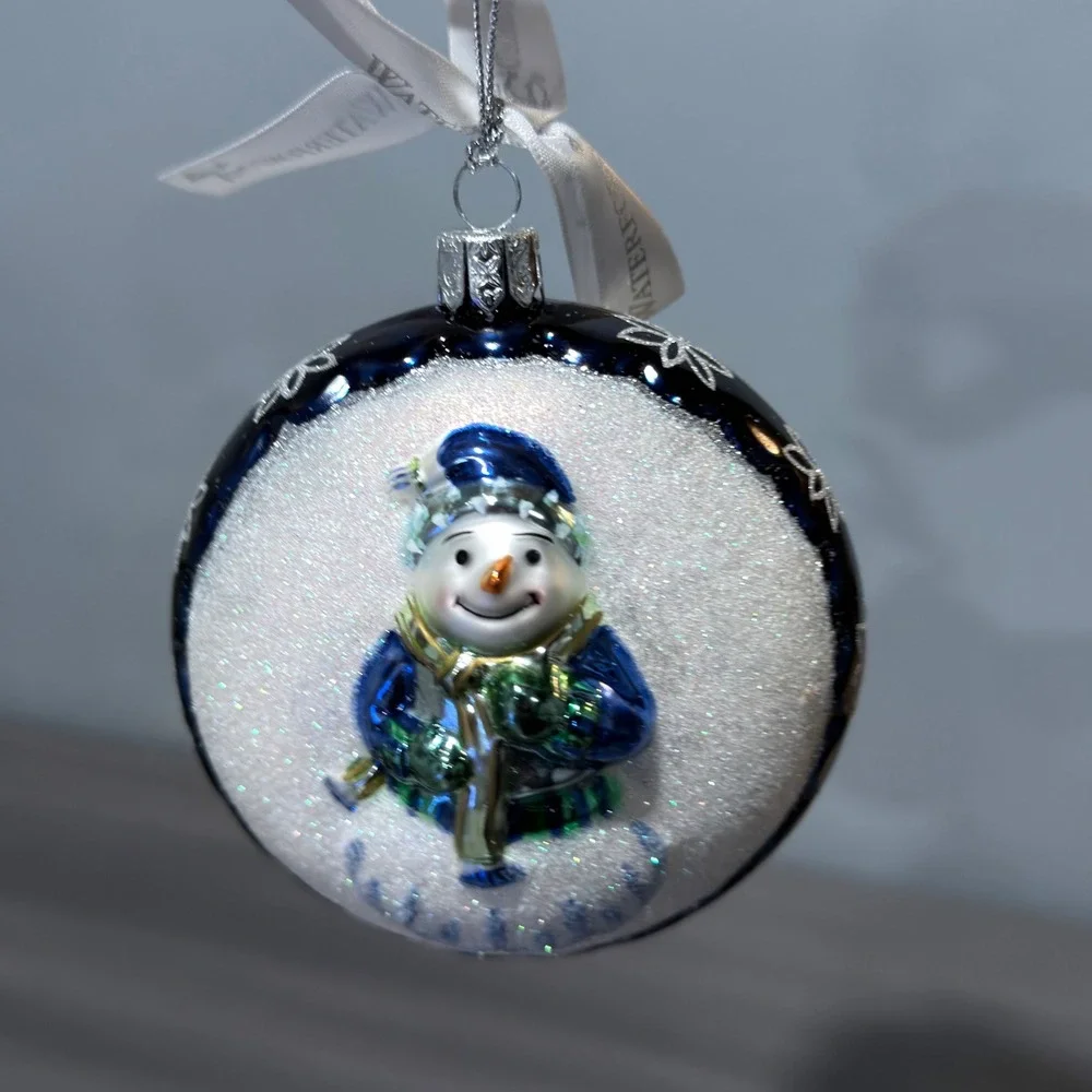 Waterford Holiday Heirlooms Snowman Glass‎ Ornament Cobalt Blue Silver Glitter